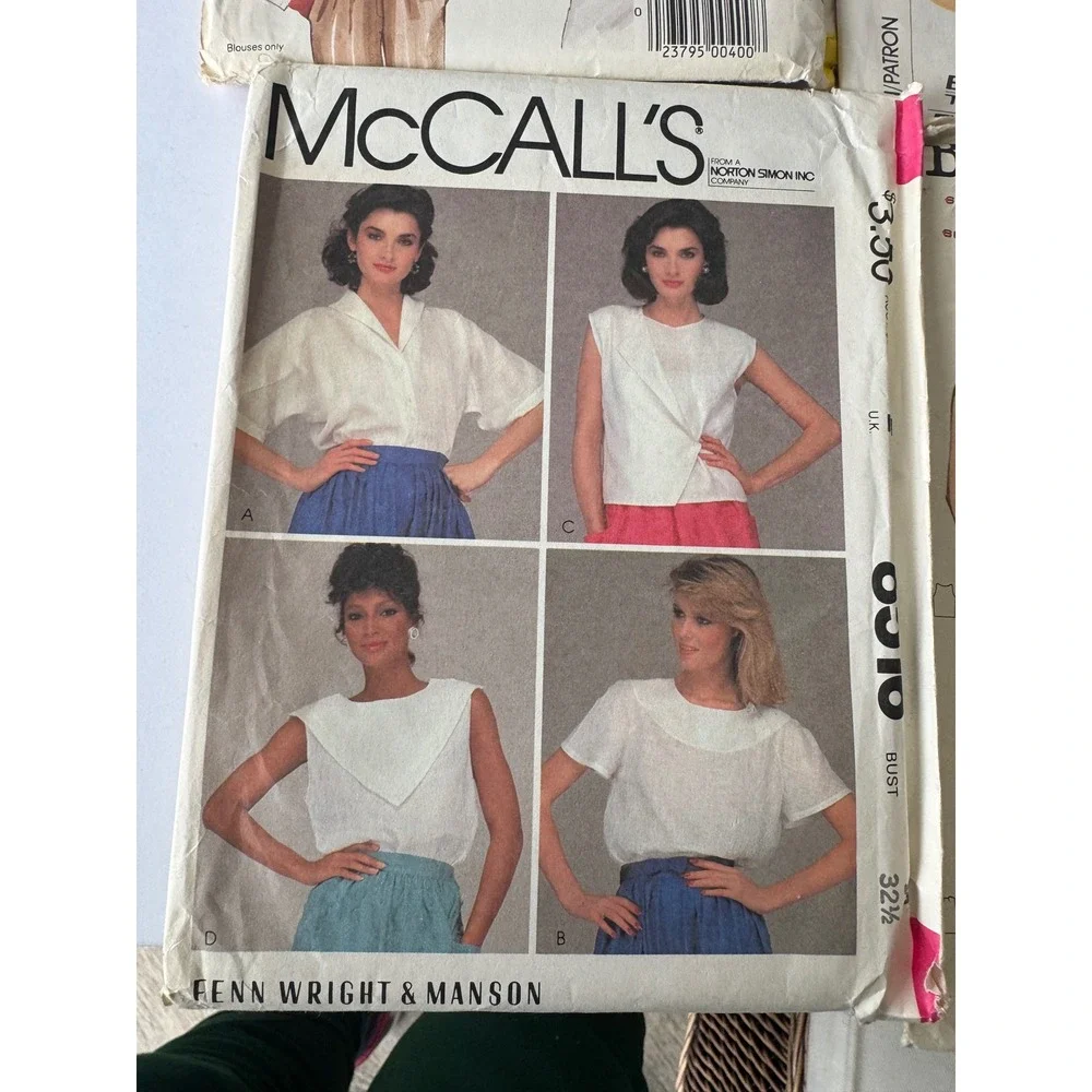 Simplicity McCall Vintage 80s Sewing Pattern Lot Blouses Tops Shorts Apron OS